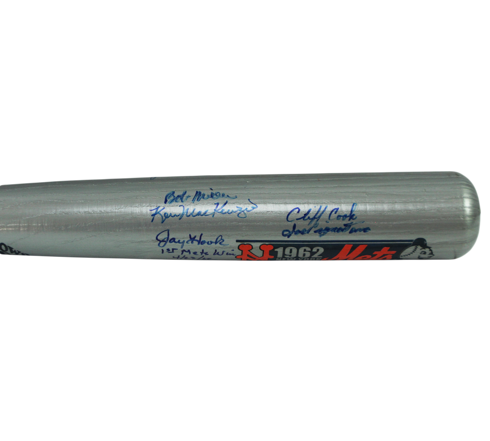 Jay Hook, Ed Kranepool, Hobie Landrith Multi-Signed New York Mets Cooperstown 1962 Inaugural Season Silver MLB Bat - Image 5