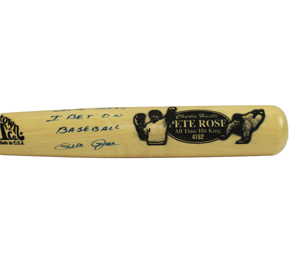 Pete Rose Signed Cincinnati Reds Cooperstown Engraved Blonde MLB Bat - Blue Ink with "I'm Sorry I Bet On Baseball" Inscription - Image 3