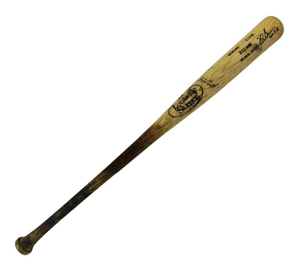 Sid Bream Signed Atlanta Braves Louisville Slugger Cracked Game Used Blonde Bat with "Eph 2:8" Inscription - Image 2