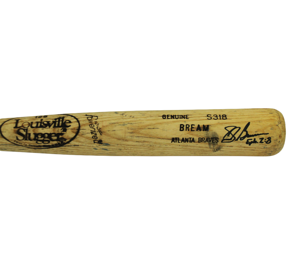 Sid Bream Signed Atlanta Braves Louisville Slugger Cracked Game Used Blonde Bat with "Eph 2:8" Inscription - Image 4