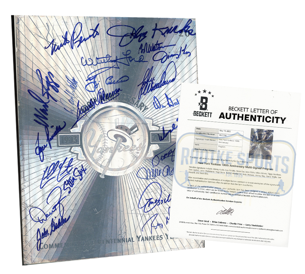 Yogi Berra, Lou Piniella, David Wells Multi-Signed New York Yankees 100th Anniversary Program- 21 Signatures