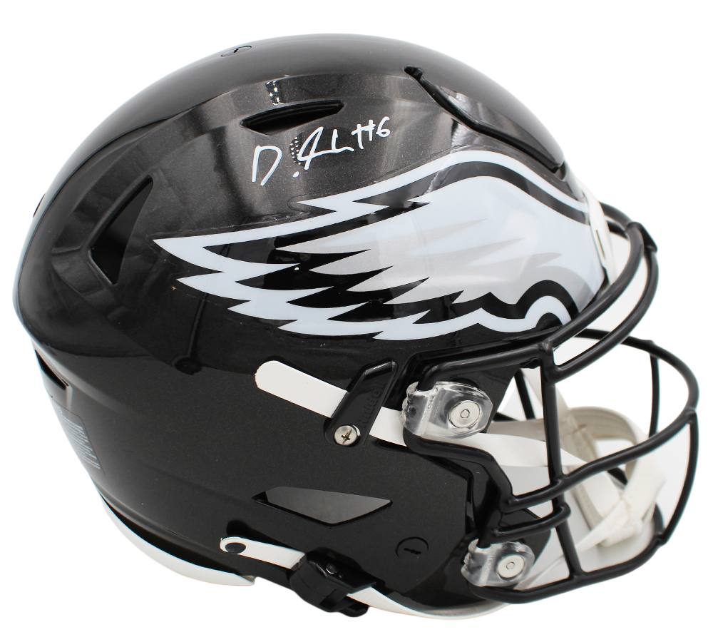 DeVonta Smith Signed Philadelphia Eagles Speed Flex Authentic Alternate Black NFL Helmet - Image 2
