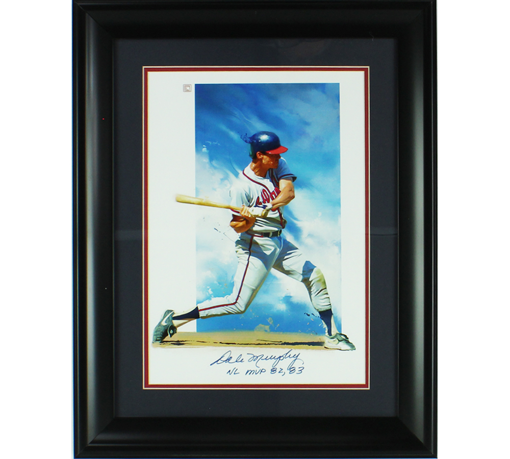 Dale Murphy Signed Atlanta Braves Framed 16x20 Swinging MLB Print With "NL MVP 82, 83" Inscription