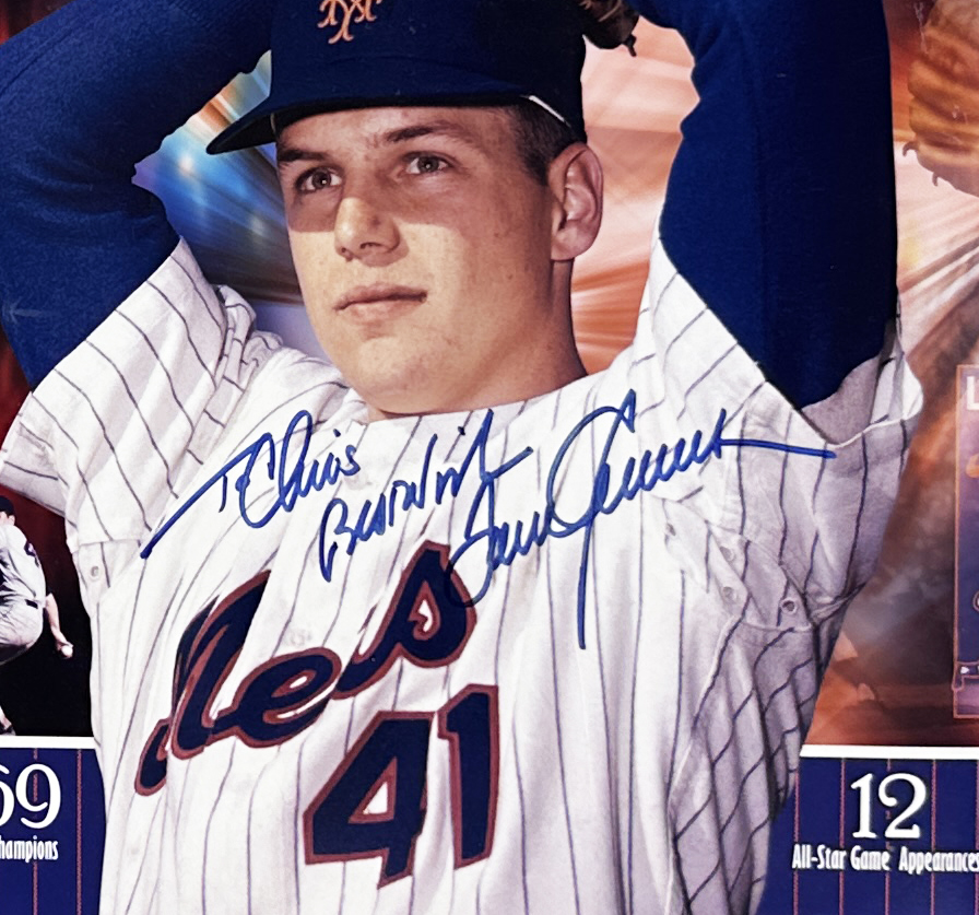 Tom Seaver Signed New York Mets Unframed 12x36 1969 Career Stats MLB Pamoramic Photo with "To Chris" Inscription - Image 2