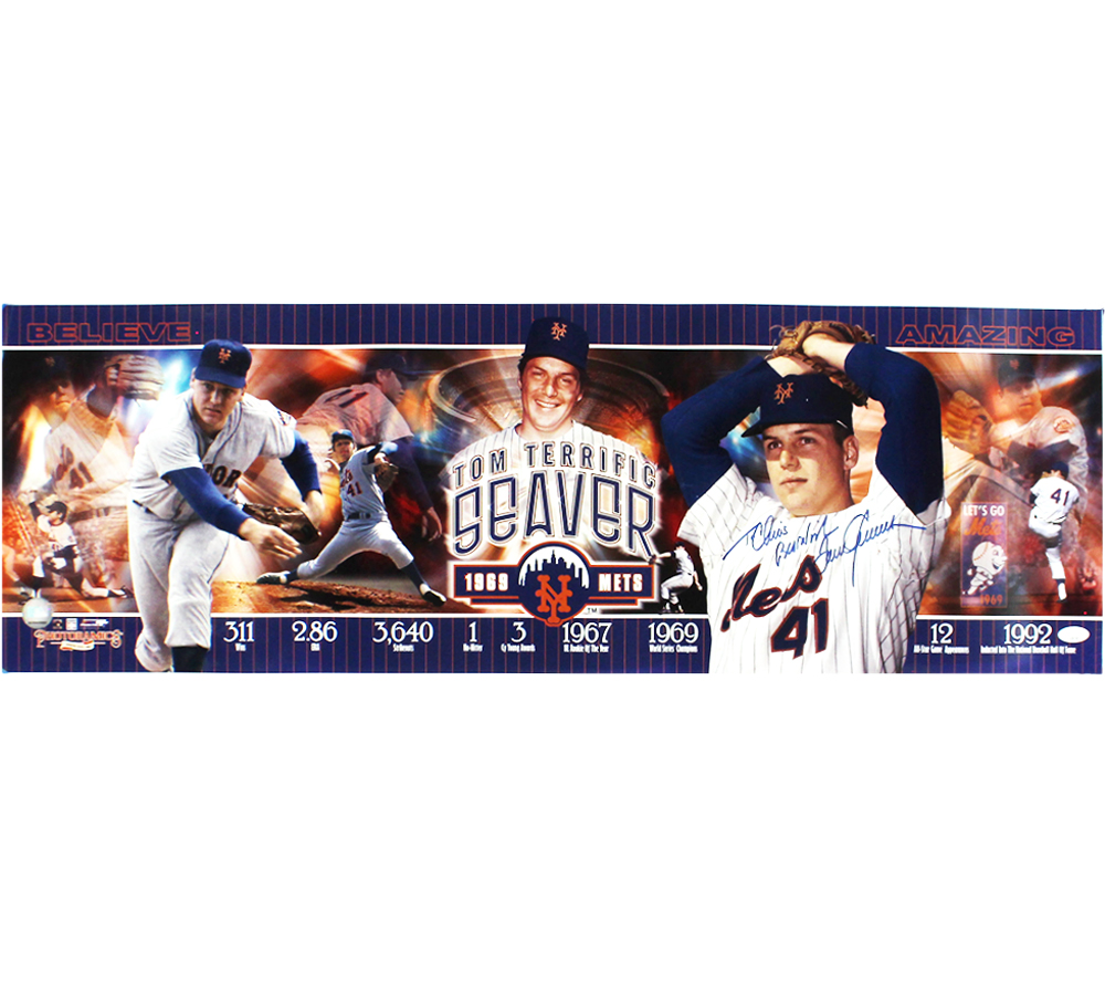 Tom Seaver Signed New York Mets Unframed 12x36 1969 Career Stats MLB Pamoramic Photo with "To Chris" Inscription