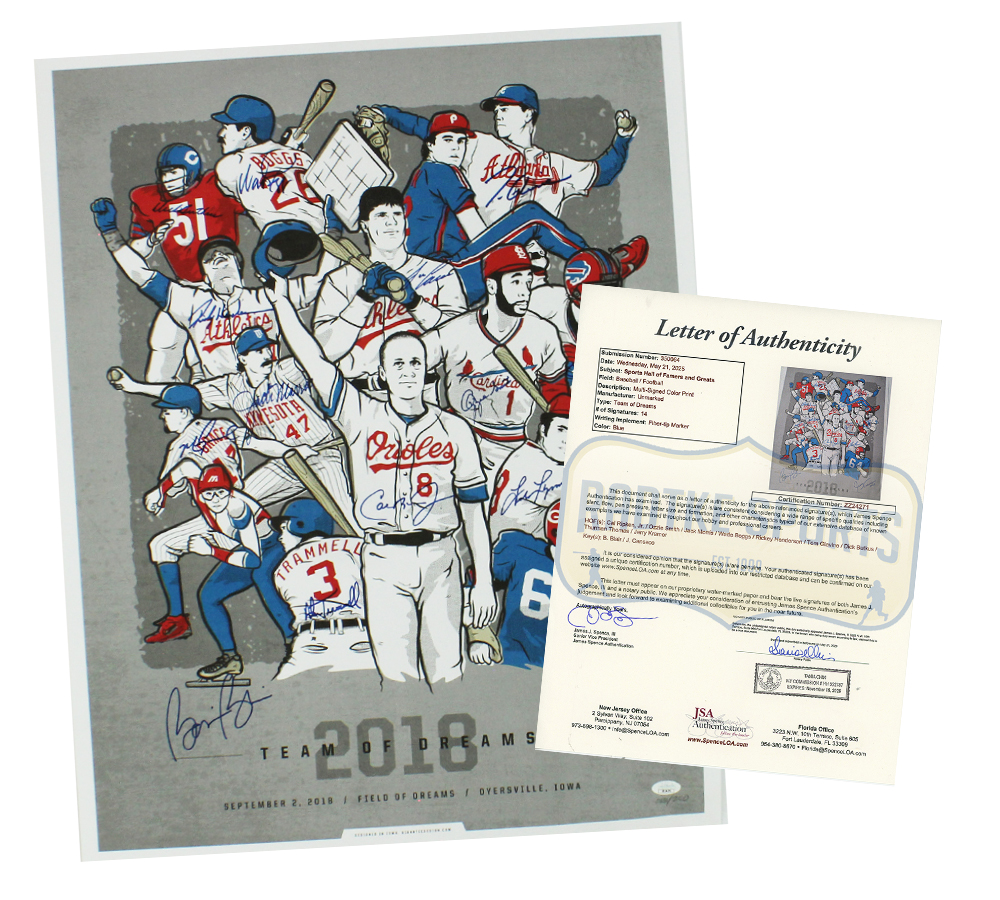 Rickey Henderson, Cal Ripken Jr, Ozzie Smith Signed Unframed 22x28 2018 Team of Dreams Poster