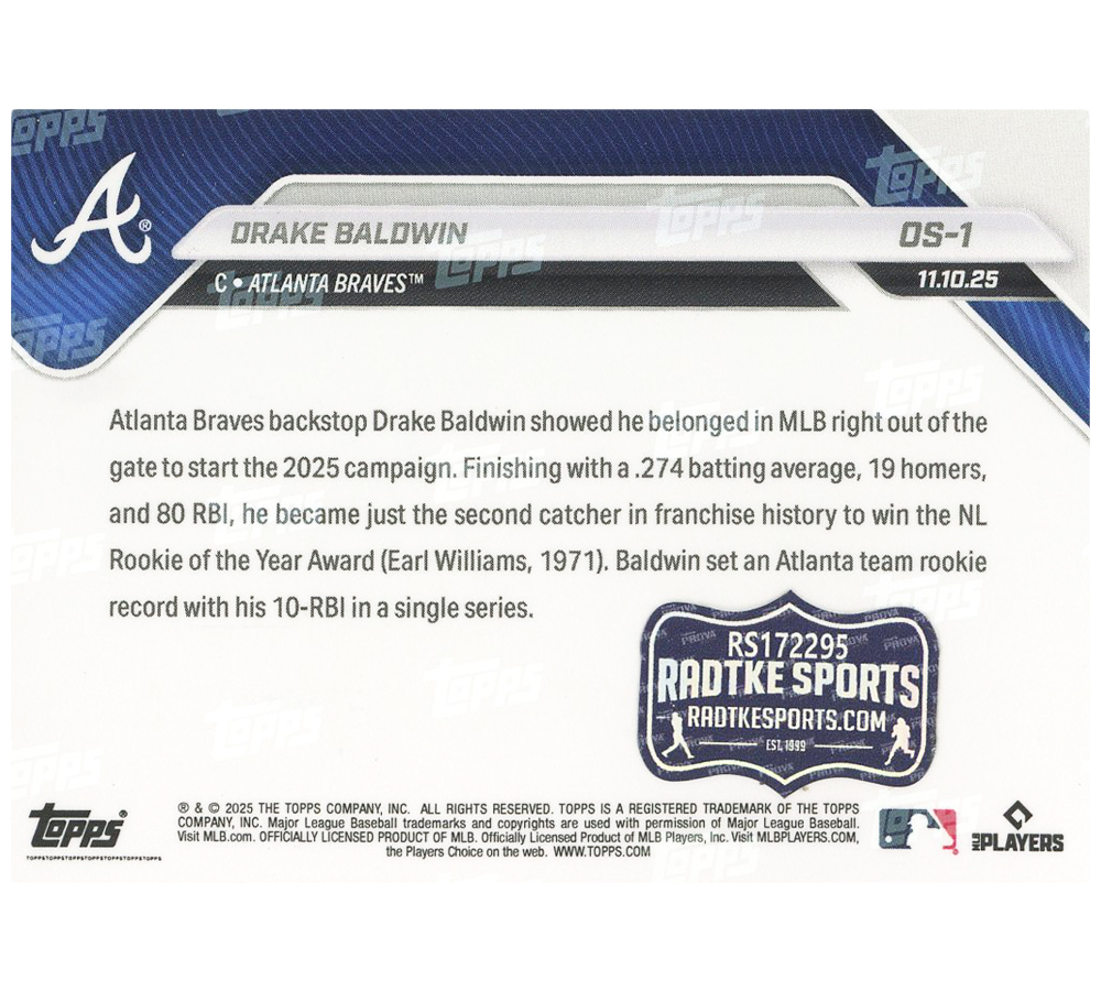 Drake Baldwin Signed Atlanta Braves Topps Now RC 2025 Rookie of the Year MLB Card - Image 2