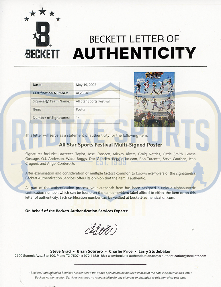 Reggie Jackson, Lawrence Taylor, Ozzie Smith Signed Unframed 24x36 All Stars Sports Festival Poster - Image 5