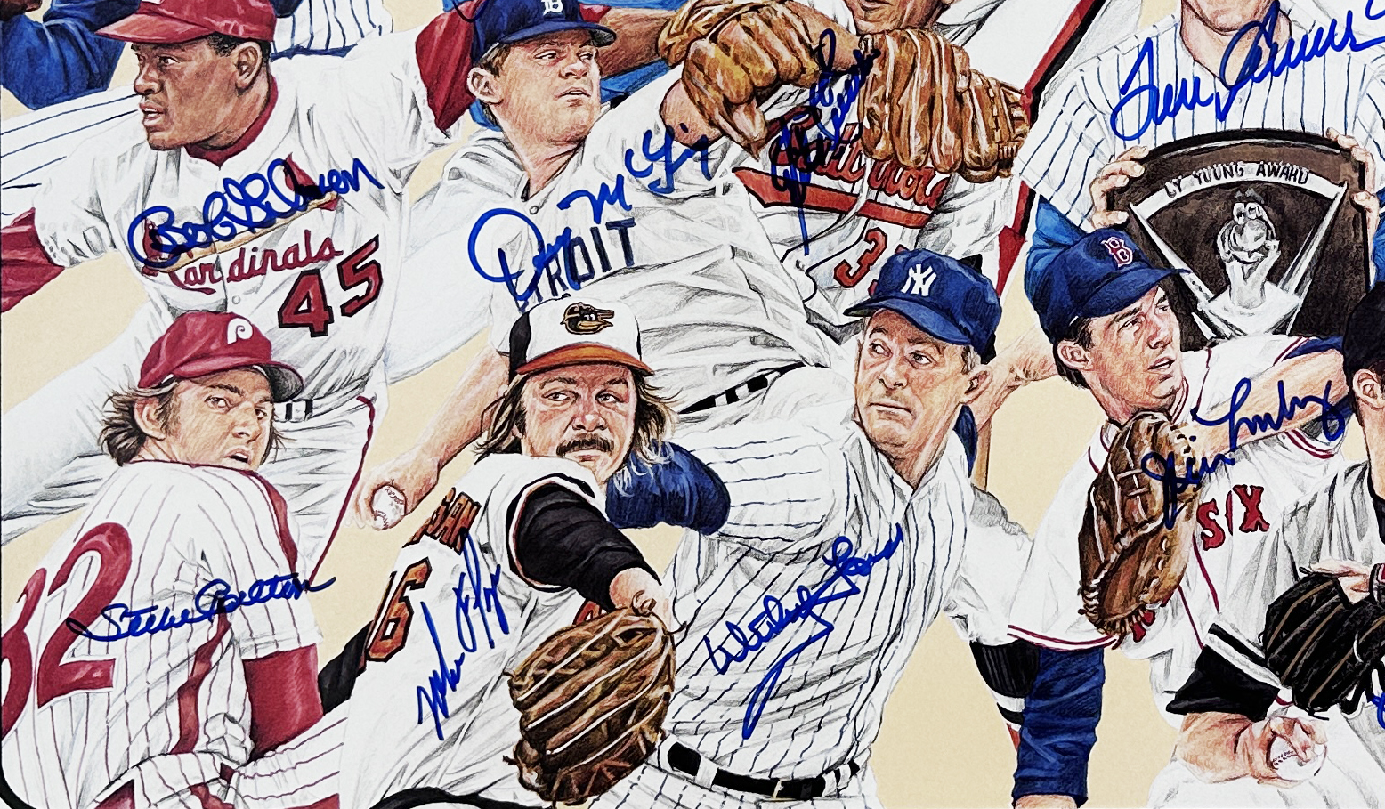 Tom Seaver Whitey Ford, Steve Carlton Multi-Signed Unframed 22x28 Artist Composite MLB Poster - Image 4