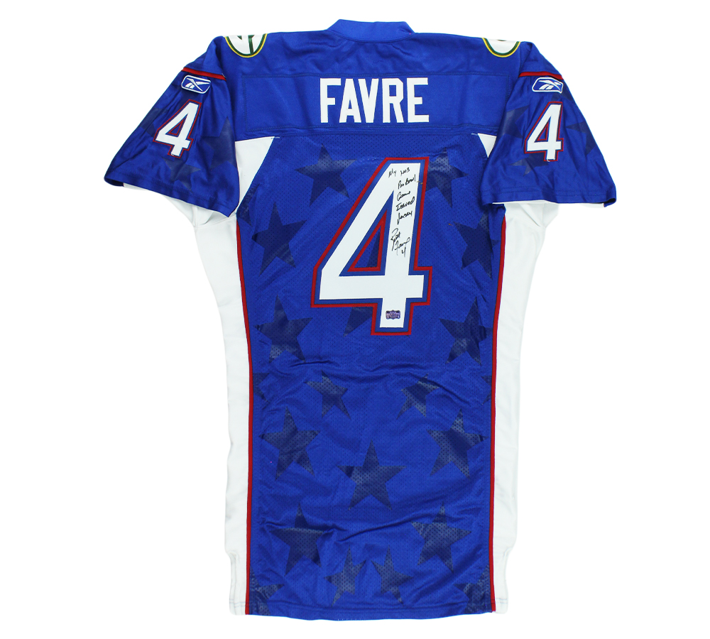 Brett Favre Signed Green Bay Packers Reebok 2003 Pro Bowl Game Issued Blue Jersey with Inscription