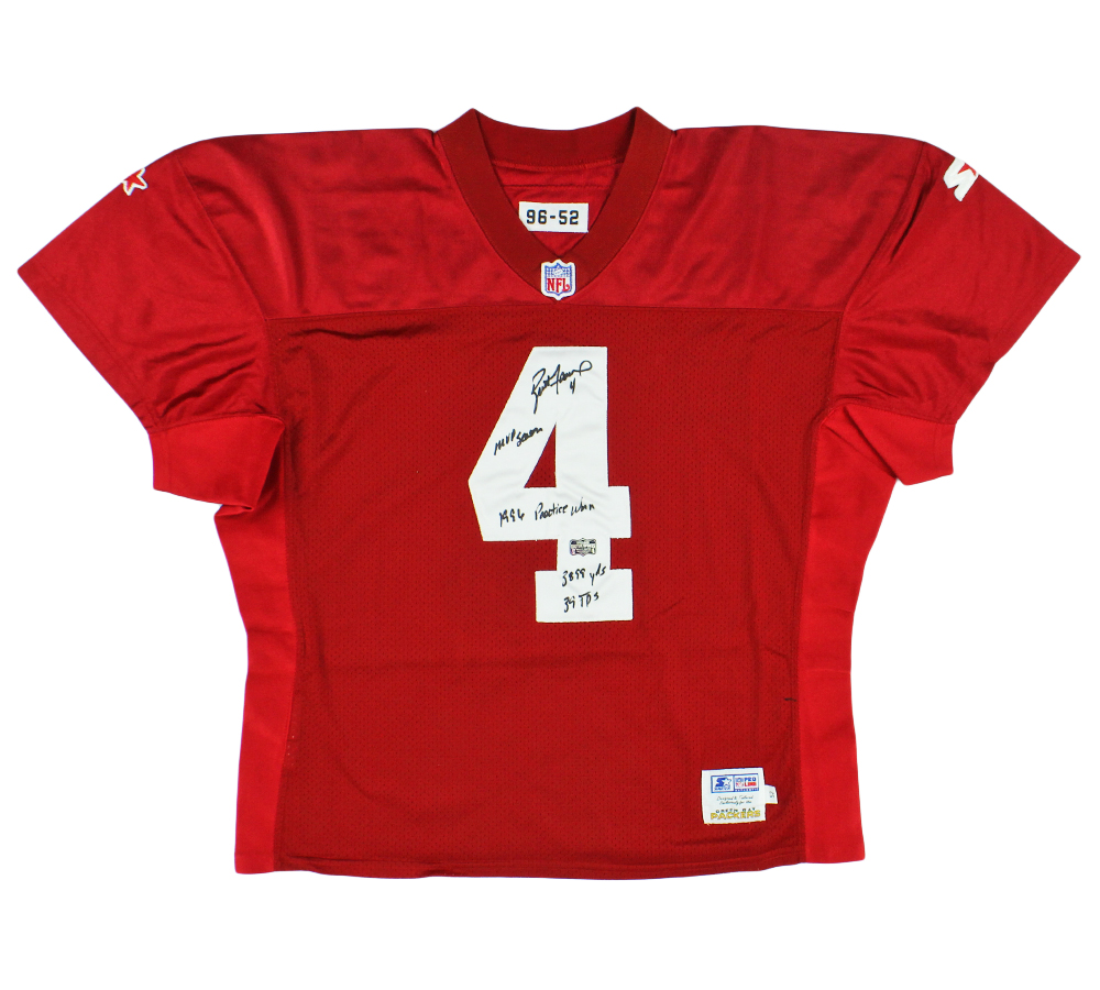 Brett Favre Signed Green Bay Packers Practice Worn Red NFL Starter Jersey with 4 Inscriptions