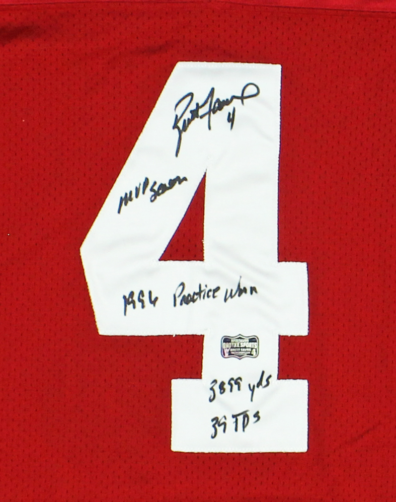 Brett Favre Signed Green Bay Packers Practice Worn Red NFL Starter Jersey with 4 Inscriptions - Image 2