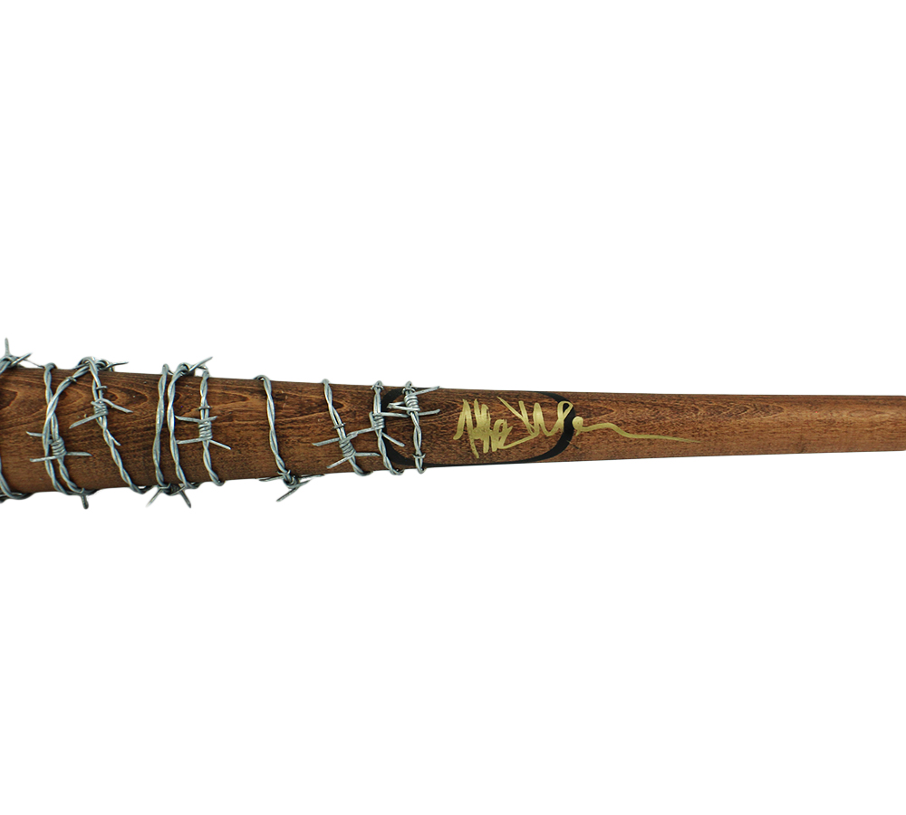 Jeffrey Dean Morgan Signed The Walking Dead Brown Lucille Barbed Wire Bat - Gold Ink - Image 2