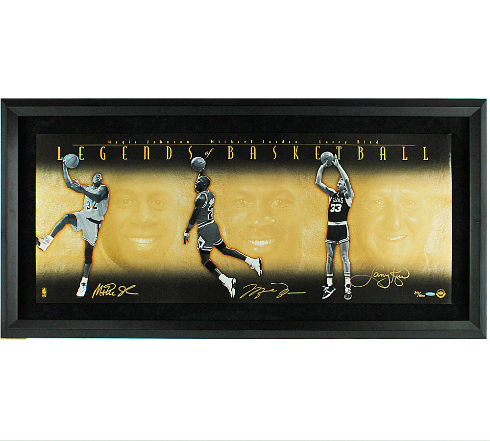 Magic Johnson, Michael Jordan, Larry Bird Signed Framed Legends of Basketball UDA Print - Limited Edition 241 of 500 - Image 2