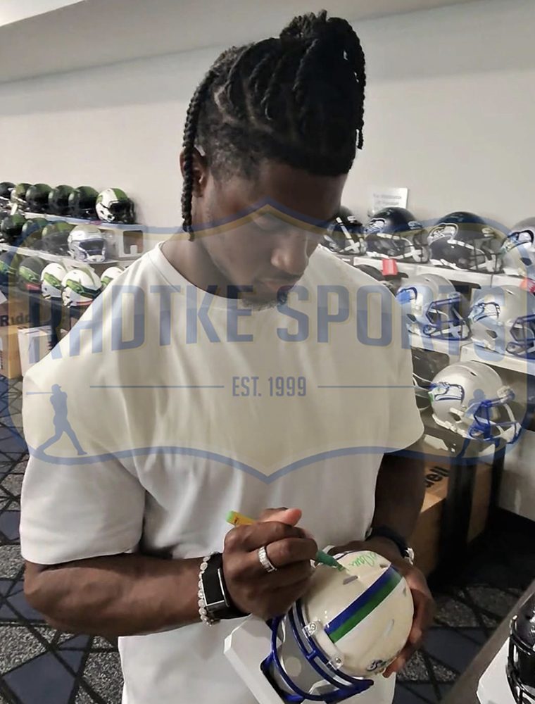 Jadarian Price Signed Seattle Seahawks Speed Authentic Throwback 1983-2001 NFL Helmet - Radtke Sports Authenticated - Image 2
