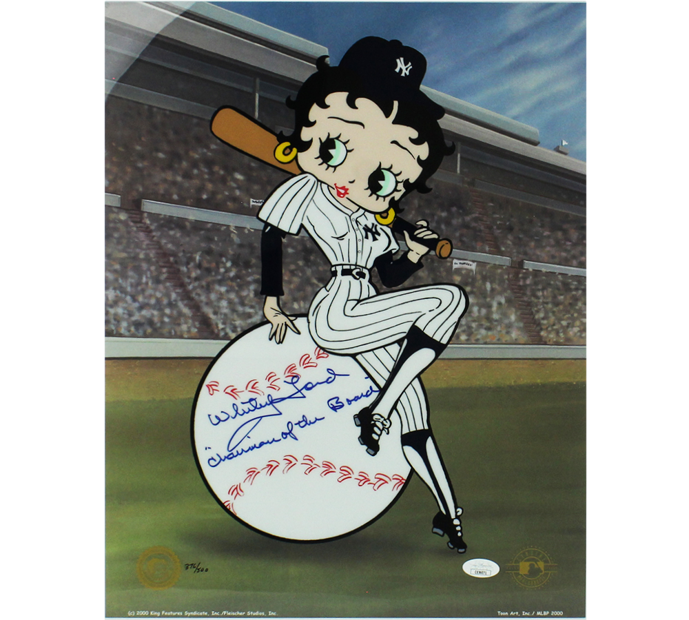 Whitey Ford Signed New York Yankees Unframed 16x20 Betty Boop MLB Photo with "Chairman of the Board" Inscription