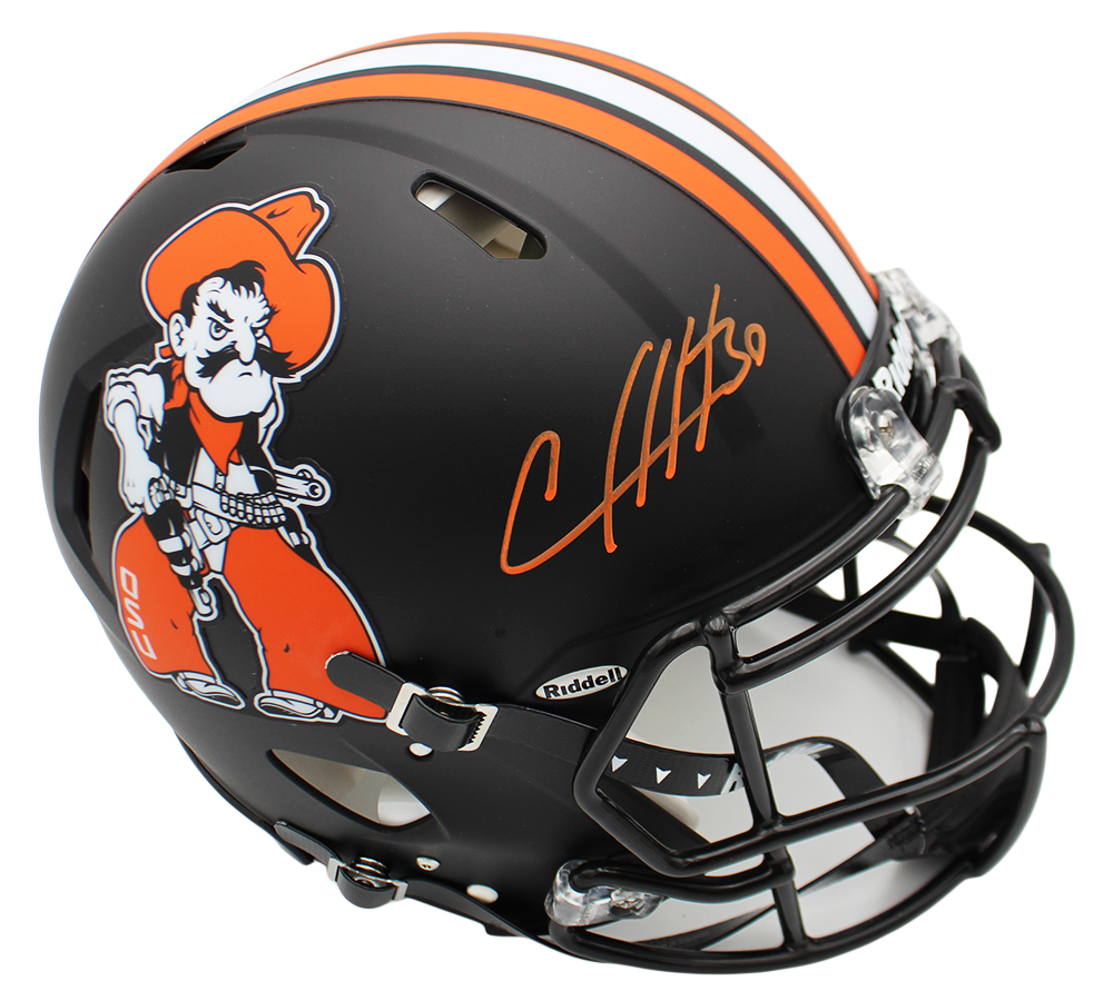 Chuba Hubbard Signed Oklahoma State Cowboys Speed Authentic Black Pistol Pete NCAA Helmet - Radtke Sports Authenticated