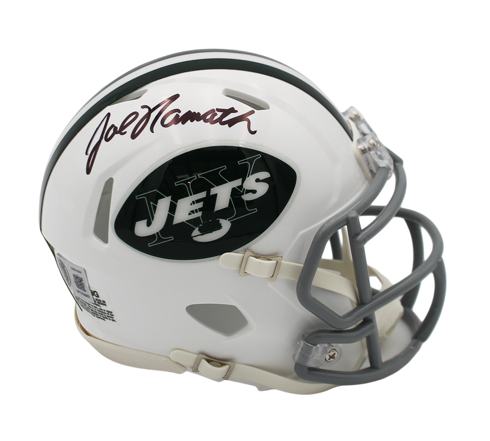 Joe Namath Signed New York Jets Speed Throwback 1965-77 NFL Mini Helmet - Beckett Authenticated